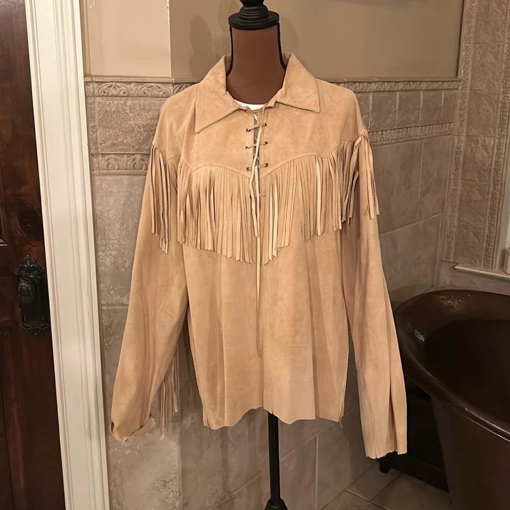 EUC Vintage Women’s Fringed Leather Chamois Fringed Overshirt Sz L